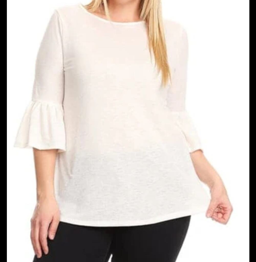 Cynthia Rowley Flowy White Top XL Linen Blend Flutter Sleeve Coastal Blouse